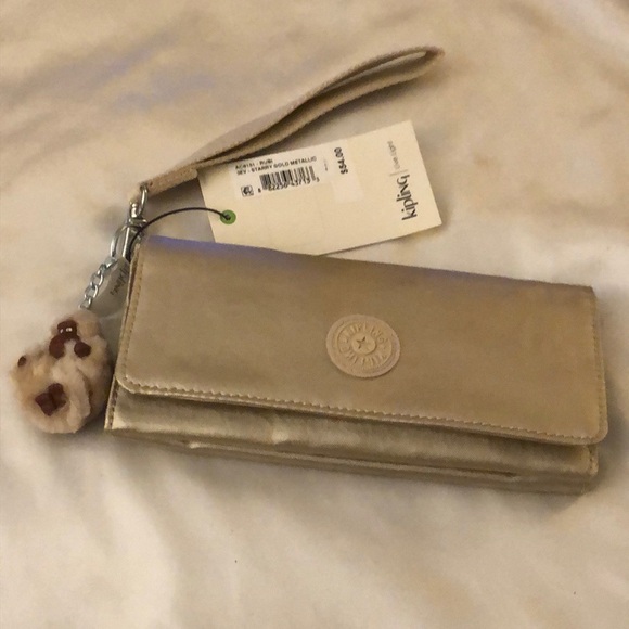 Kipling Rubi Large Wristlet Wallet Color Starry Gold Metallic + Monkey OS NWT - Picture 2 of 16
